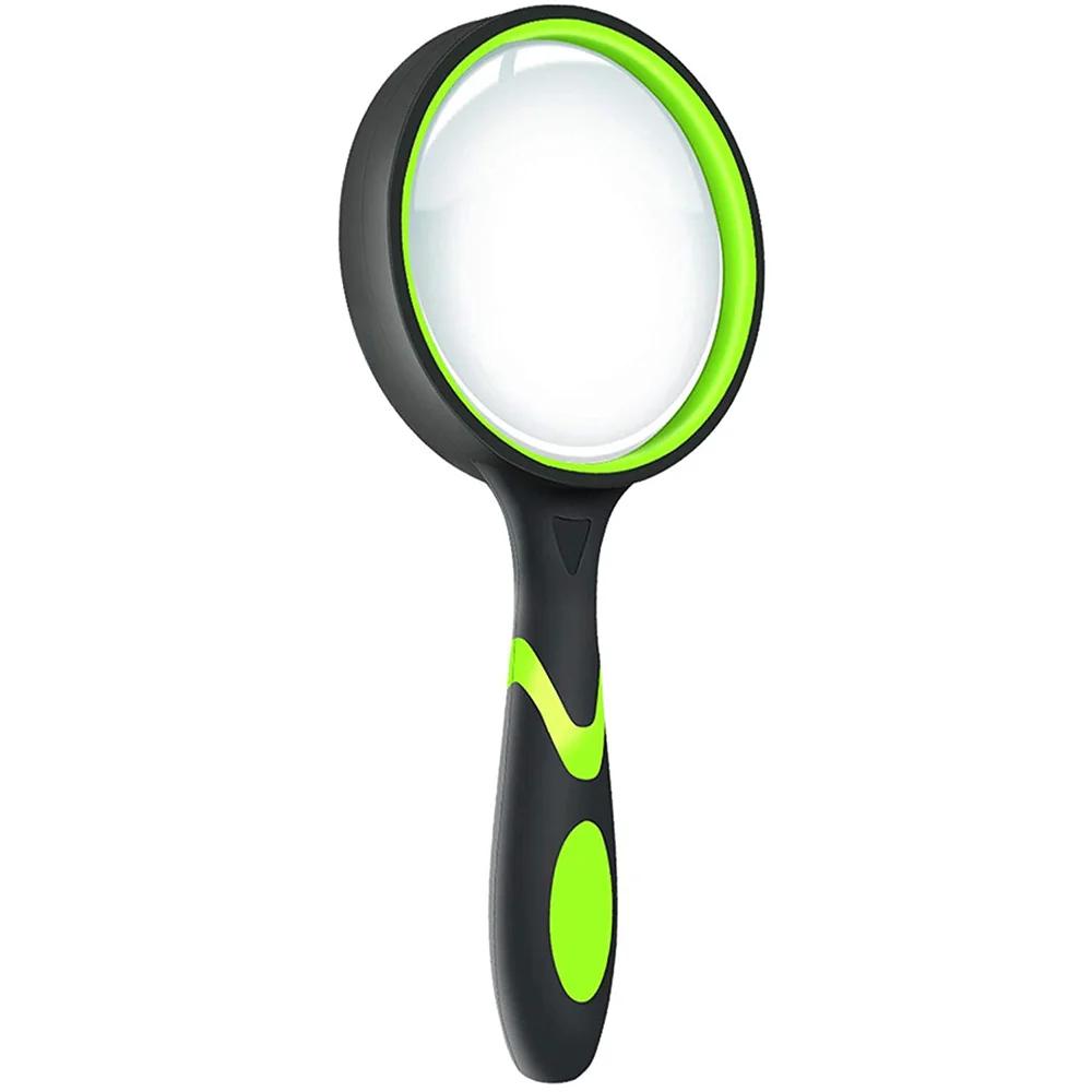 

10X 75mm Large Magnifier Magnifying Glass For Kids, Non-Slip Handheld Magnified Glass For Close Work, Reading, Science 10X зелений