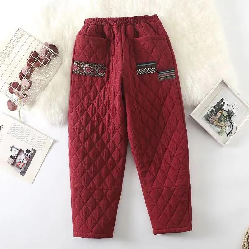 Women's Winter Loose-Fit Thickened Harem Pants Warm and Casual Pants for Middle-Aged Moms