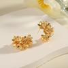 Flowering Golden Flower C-shaped Earrings Women's French Fashion High-end Stud Earrings Retro Temperament Versatile Earrings