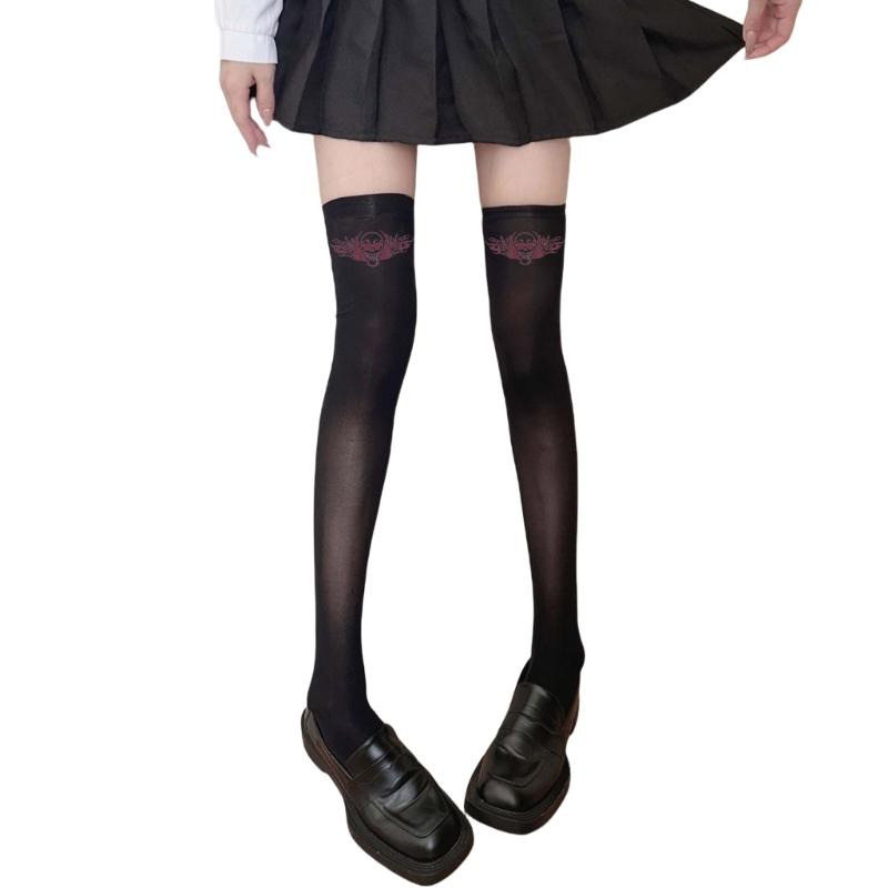 Halloween Skull Print Stockings for Women Girl Silk Leggings Tights Sock Cosplay Costume Over Knee Thigh High Long Socks