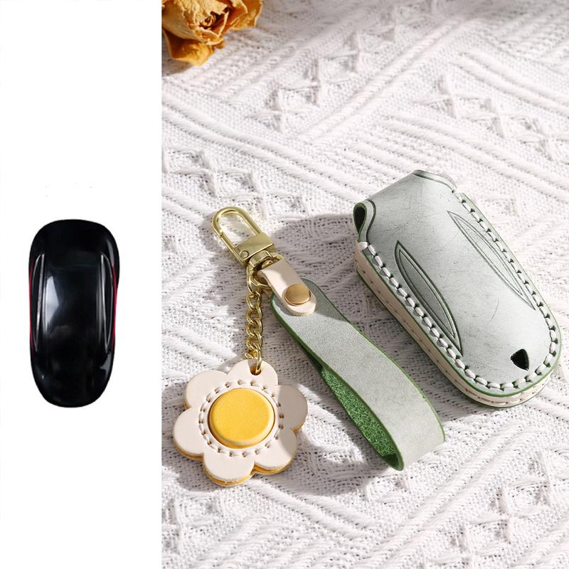 

Leather Car Key Fob Case Cover Keychain Accessories For Tesla Model 3 X S Y Model3 Models Modely Modelx Model X