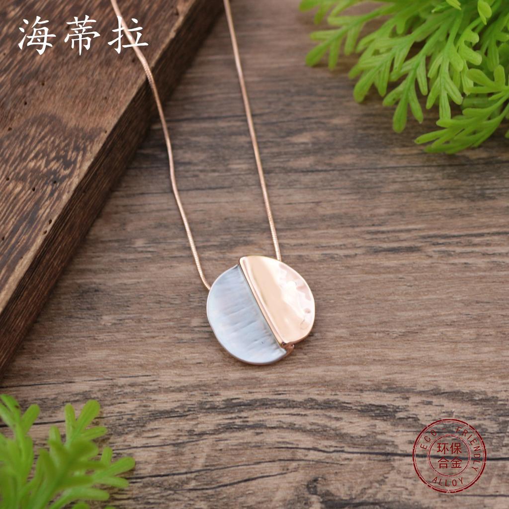 Color painted oil round snake bone chain pendant, simple folding round women's versatile necklace