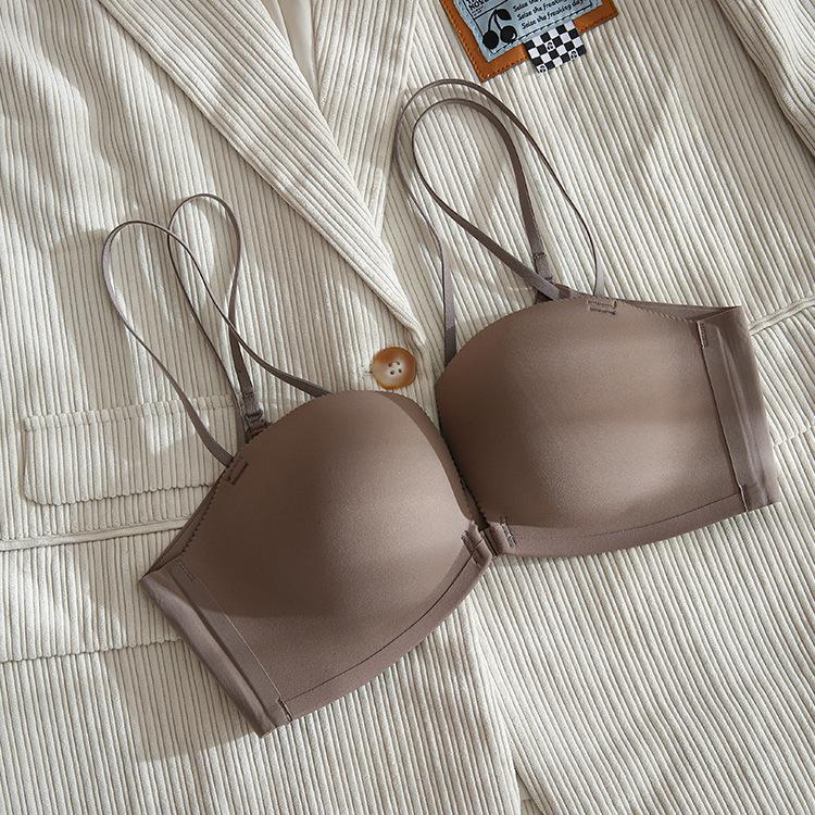 Light Kapok Small Breasts Gather Underwear Women's Flat Chest Not Empty Cup No Trace No Steel Ring Thin Front Buckle Beautiful Back Bra