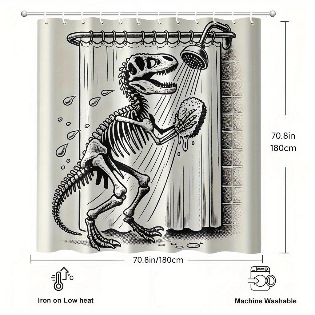 Schwarz-Weiß Dinosaurierskelett Illustration Duschvorhang 1 Stück Mit 12 Haken Für Badezimmer Heimdekoration Polyester 70,8x70,8 Zoll