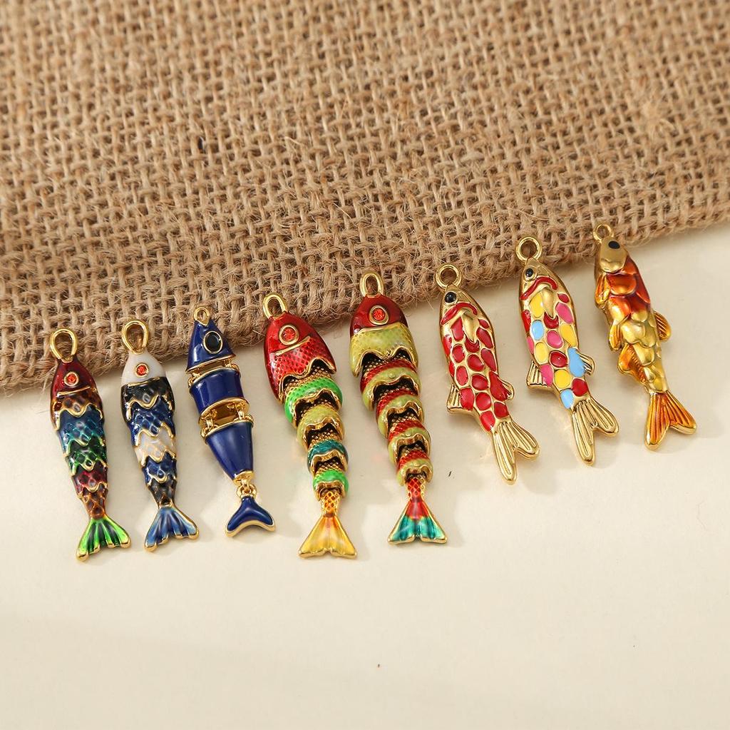 Luxury Enamel Koi Fish Pendant Necklace with Movable Stainless Steel Accents