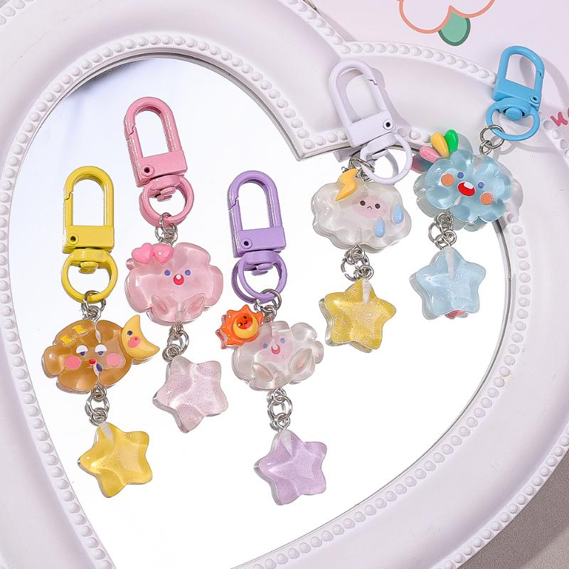 Cartoon Cloud Lightning Moon Star Pentagram Key Chain for Women Cute Fun Aesthetic Key Ring Fashion Pendant Accessories Gift