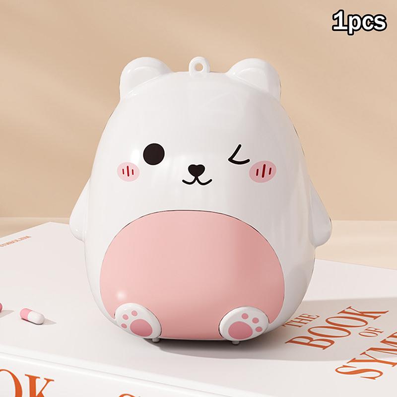 

Cute Cartoon Small Bear Portable Double-layer Compartment Going Out Packed Separately Medicine Storage Plastic Pill Box Fashion белый