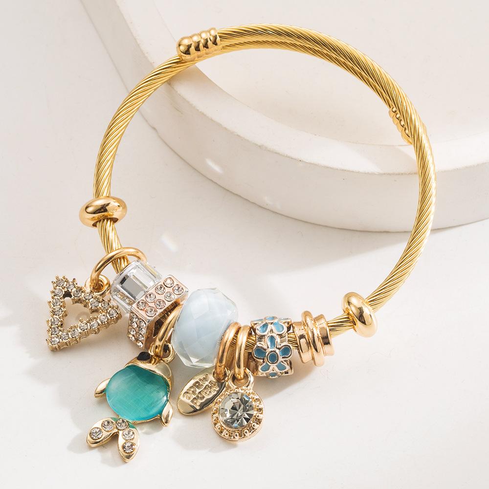 European and American Niche Stainless Steel Panjia Bracelet Fashion Fresh Bracelet Alloy Goldfish Pendant Adjustable Girlfriends' Bracelet