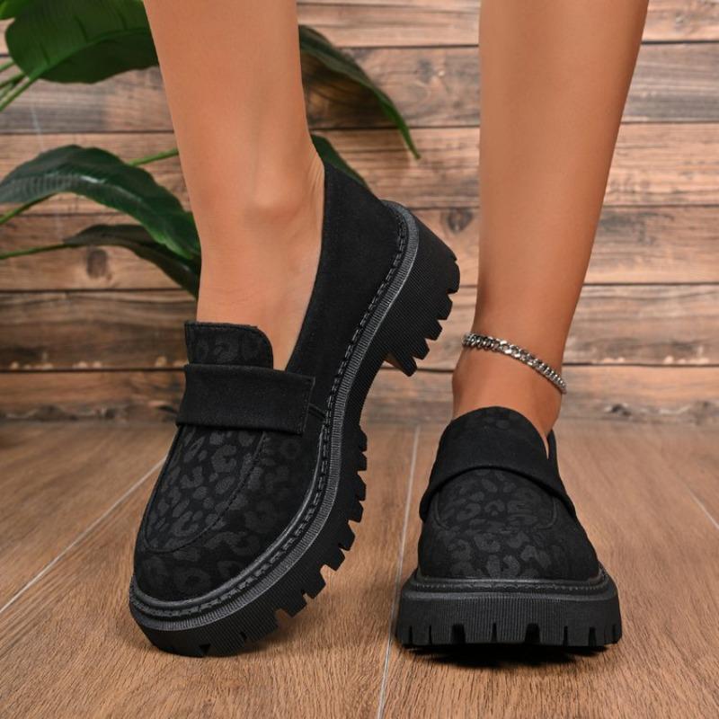 Leather Shoes for Women Fashion Leopard Platform Shoes Women Slip on Loafers High Quality Soft Sole Women Shoe Big Size 2025 New