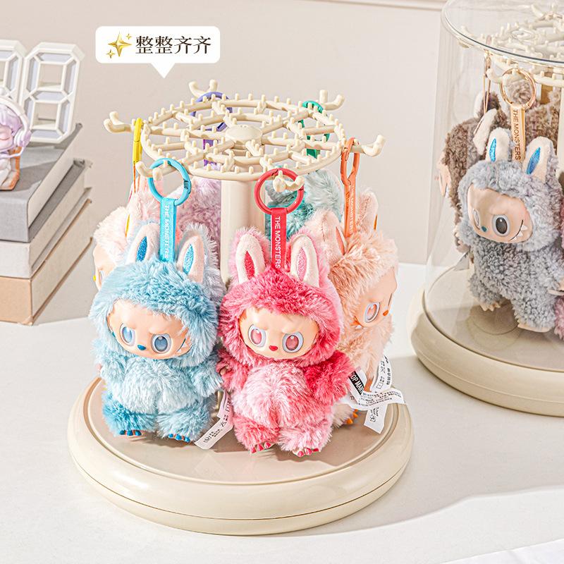 Labubu Transparent Rotating Toy Organizer Display Case-Storage Rack for Plush Dolls, Action Figures, Keychains, Blind Boxes
