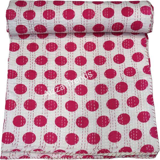 Aizza Trends Ręcznie Robiona Kołdra Kantha z Czystej Bawełny z Nadrukiem - Tradycyjny Wygląd Narzuta na Łóżko Kantha Gudri - Vintage Ręcznie Szyta Gudri