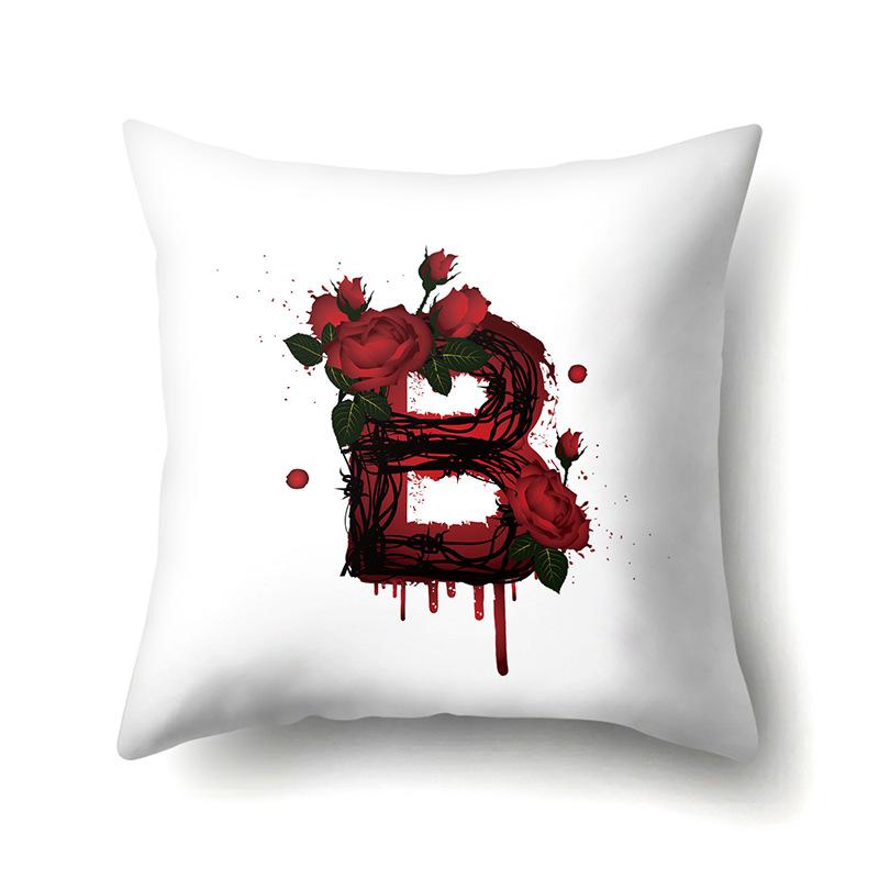 Red Rose English Letter Printing Pattern Cushion Cover Home Living Room Sofa Decoration Square Pillow Pillow Cover