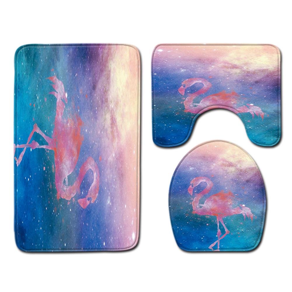 Flamingo Bathroom Toilet Three-Piece Floor Mat Doormat Bathroom Carpet