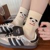 Autumn & Winter Cute Embroidered Cartoon Flocking Striped Puppy Mid-Calf Pure Cotton Preppy Women's Scrunched Socks.