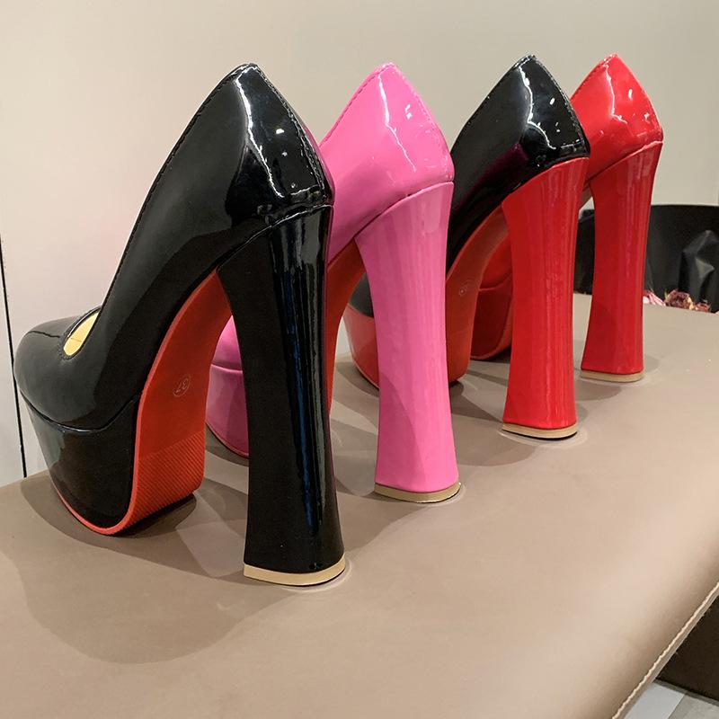 Sexy and Lovely Super High Heels for Women Thick Heel Thick Waterproof Table Round Head French Retro Shallow Mouth Single Shoes