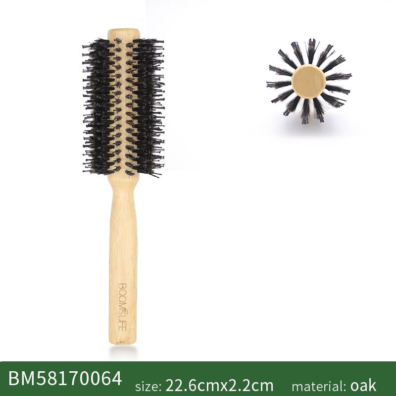 Boar Bristles Round Hair Brush Women Anti Static Wood Comb Hair Curling Styling Barrel Rolling Detangling Hair Comb For Curly