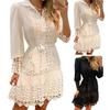 Turn-down Collar Long Sleeve Single-breasted Pullover Women Dress Hollow Out Floral Shape Shirt