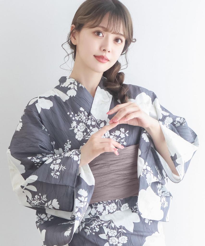 Yukata change set heiko AB size fits camellia [KYOETSU] set, weave, unbleached, two-part type, 4-piece (yukata, obi, underwear, geta), women's (one