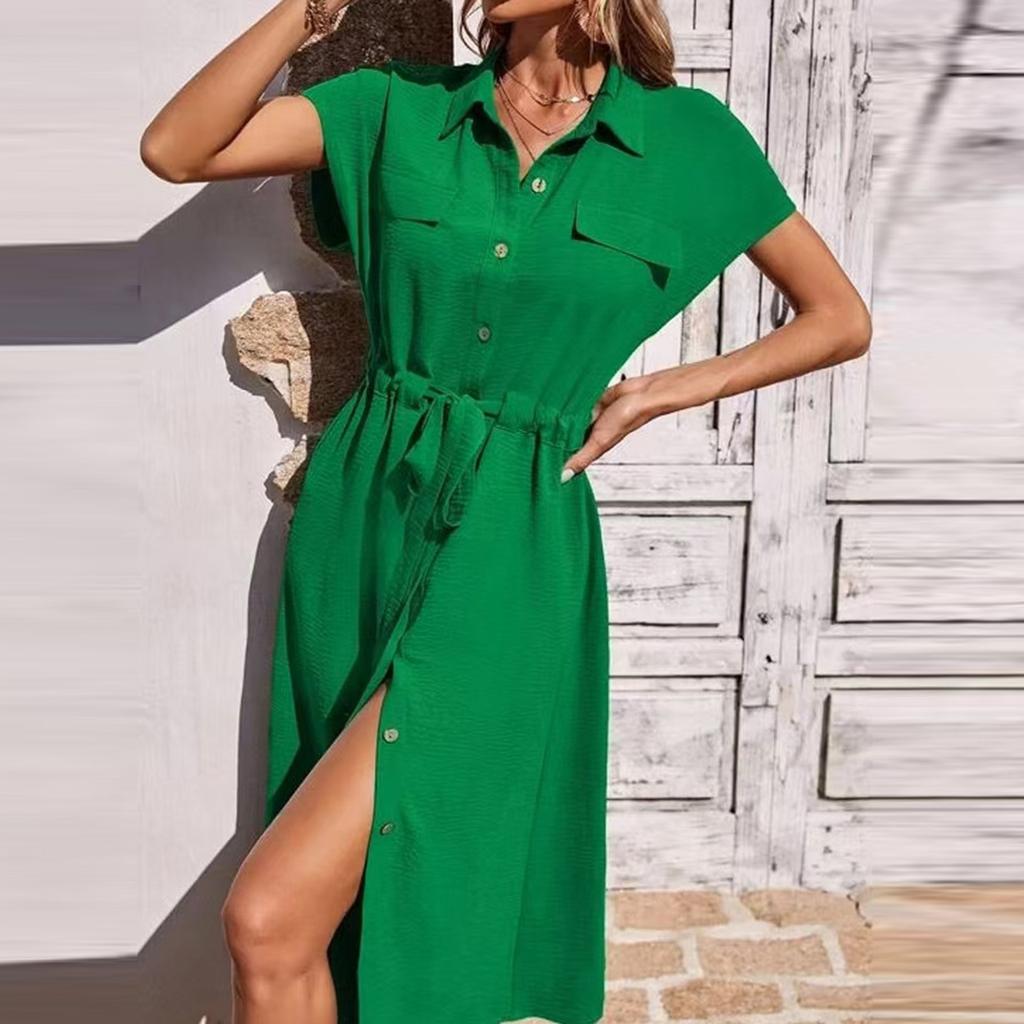 Women's Fashion Casual Cardigan Lapel Tunic Dresses