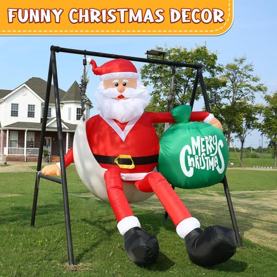 Lighted Christmas Inflatable Figurine Large Cute Blow Up Snowman Penguin Gingerbread Man Santa Ornaments with Built-in LED Light for Lawn Party Decor