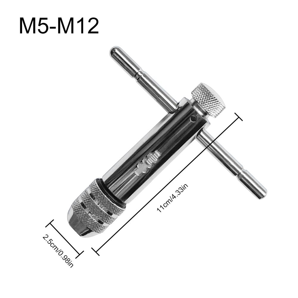 Adjustable Silver T-Handle Ratchet Tap Wrench Reamer Hand Manual Holder Wrench Metric M3-M8 M5-M12 Tap Wrench Hand Tapping Tools