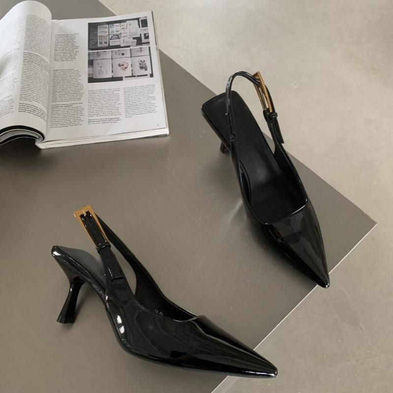 Nude high heels summer women's stiletto new patent leather pointed single shoes with empty bag head sandals women