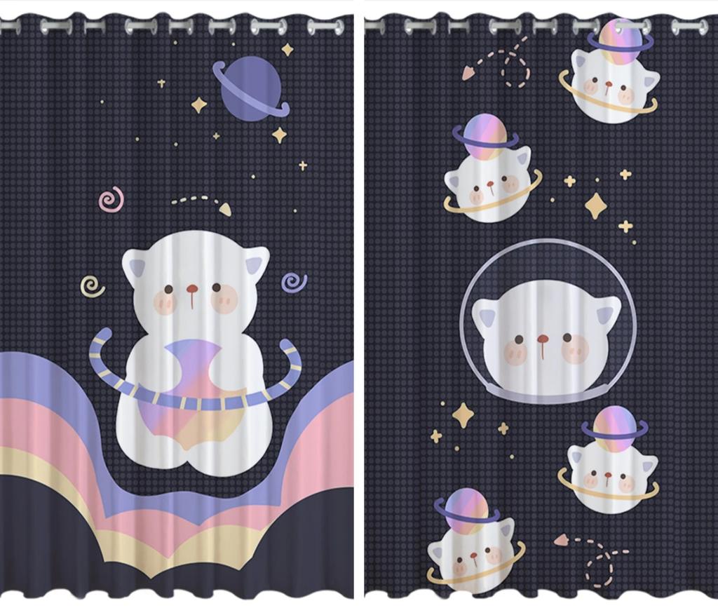 Cute Cartoon Star High Shading Curtain Punched Curtain Children's Room Bedroom Living Room Window Partition Drape Cartoon Style