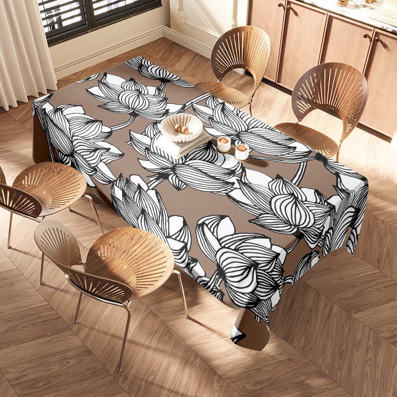 Luxury Floral Tablecloth with Striped Pattern for Home Decor 100% Polyester Fabric, Easy Washable Dinner Table Cover Mat Multi C