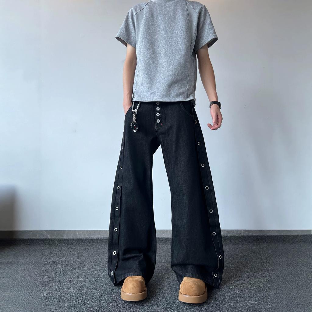 Pantaloni casual da uomo estivi jeans scimitarra a cinque bottoni stile strada americano pantaloni larghi larghi da uomo all'ingrosso