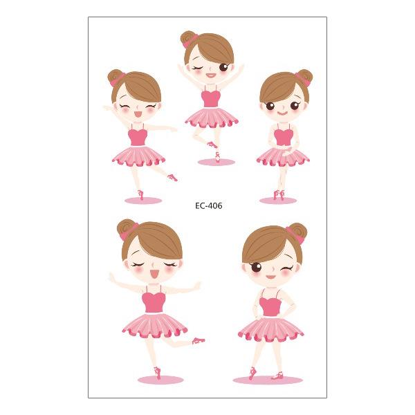 Waterproof Kids Ballet Tattoo Stickers - Cute & Creative Cartoon Design 120x75mm