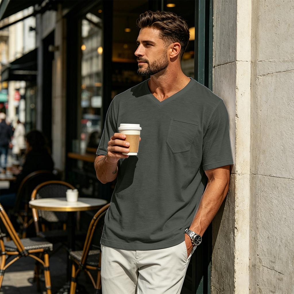 Men's V-Neck T-Shirt - Casual Short Sleeve Lightweight Breathable Tee for Summer