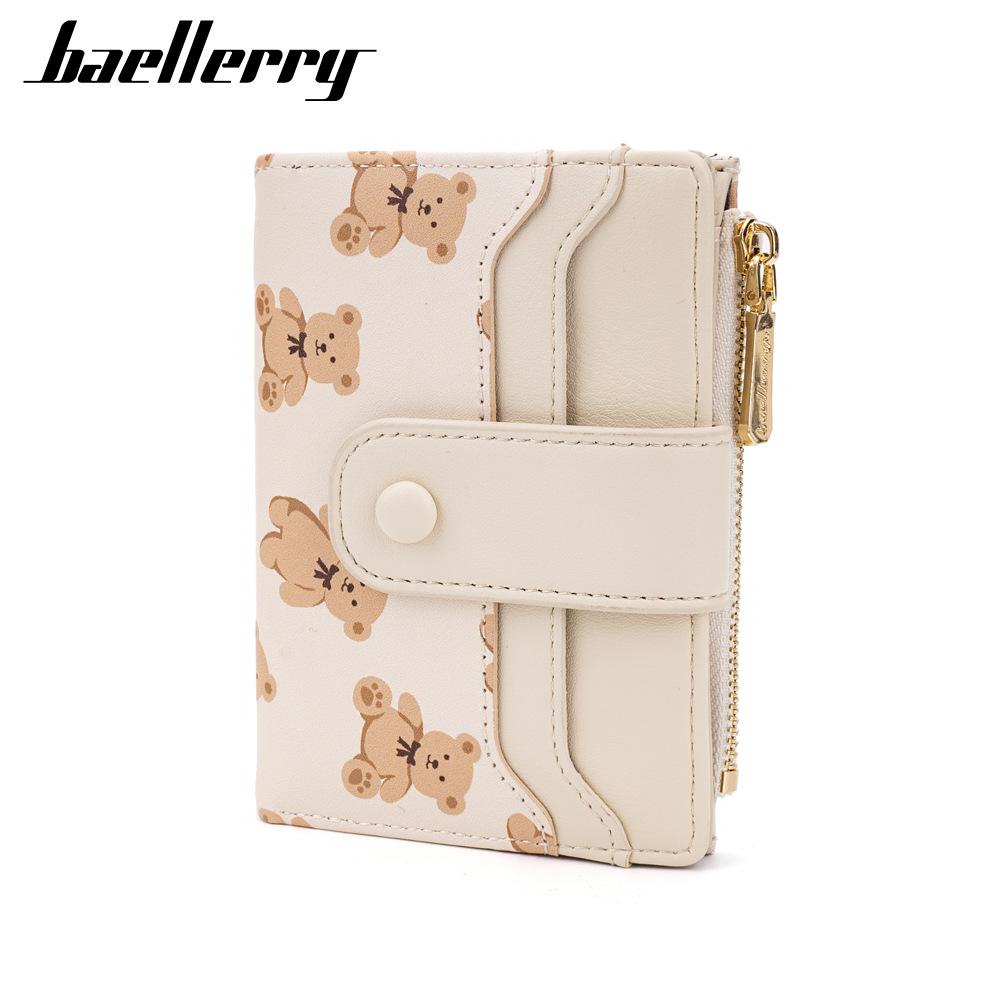 Baellerry Women's Fashion Short Printed Wallet with Snap Closure Multiple Card Slots Coin Purse Zipper Card Holder