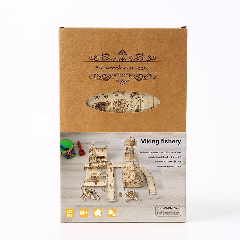 3D Mini Viking Fishing Ground Wooden Jigsaw Puzzle - Educational Toy for Kids