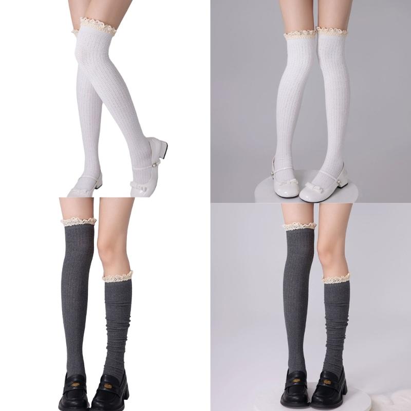 Sweet Lolitas Frilly Thigh Highs Winter Women's Extra Long Boot Socks with Lace Trim Over the Knee Thigh High Stockings