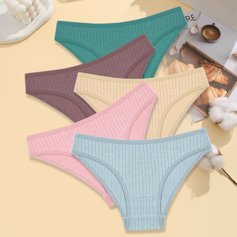 

FINETOO 5 шт. Женское нижнее белье из хлопка, сексуальные дышащие полосатые трусы, женские однотонные мягкие трусы для девочек, удобное нижнее белье M-XL XL&5pcs
