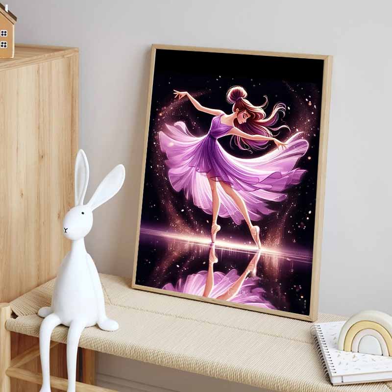 Disney Diamond Painting Purple Dreamy Ballerina Healing Illustration, 5D Diamond Painting Art Embroidery Cross Stitch Room Decoration