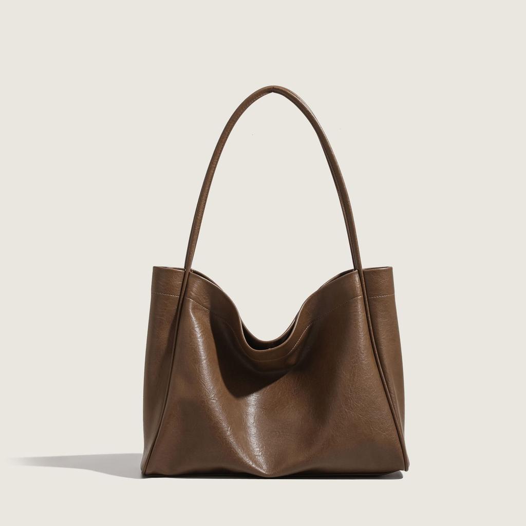 Women's Bag, Maillard Large Capacity Tote Bag, Simple and Casual Texture Soft Leather Commuting Bag, Fashionable Single Shoulder Bag