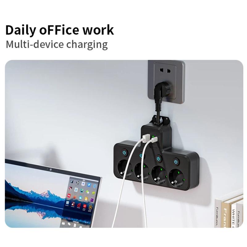 Multipresa UE con Interruttore Generale, 4 Prese AC, Opzionale USB e Type-C – Cavo Corto Flessibile