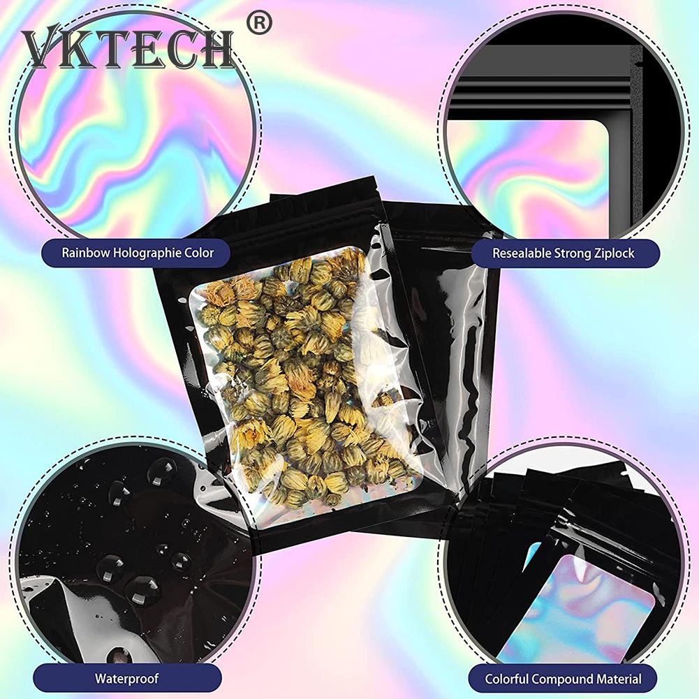 100pcs Smell Proof Mylar Bags Resealable Odor Proof Bags Holographic Packaging Pouch Bag Food Jewelry Laser Zip Lock Bag