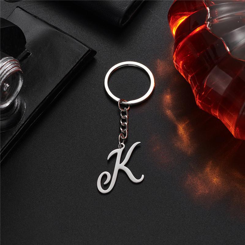 Fashion DIY A-Z Initials Metal Keychains Holder Pendent Key Chain Women Car Key Ring Simple Letter Name Keyrings Party Gift