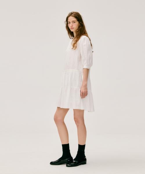Depound Jacquard Shirred Dress [White]