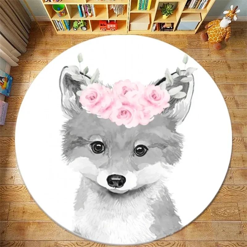 Cute Lion Elephant Giraffe Round Carpet Pattern Floor Mat Bedroom Living Room Chair Floor Rugs Home Bathroom Carpet Decoration
