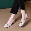 Seven-character Buckle Ladyshoes Women's Autumn Mid-heel Single Shoes Soft Leather Thick Heel Comfortable Women's Shoes Light Mouth Versati