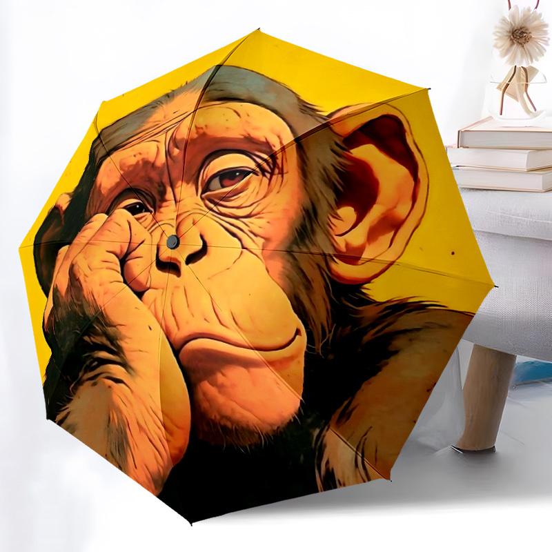 1PC Chimpanzee Monkey Automatic Folding Umbrella Automatic Open/Close, Automatic Folding, 8-Rib Durable Frame, Portable Travel Umbrella S10739