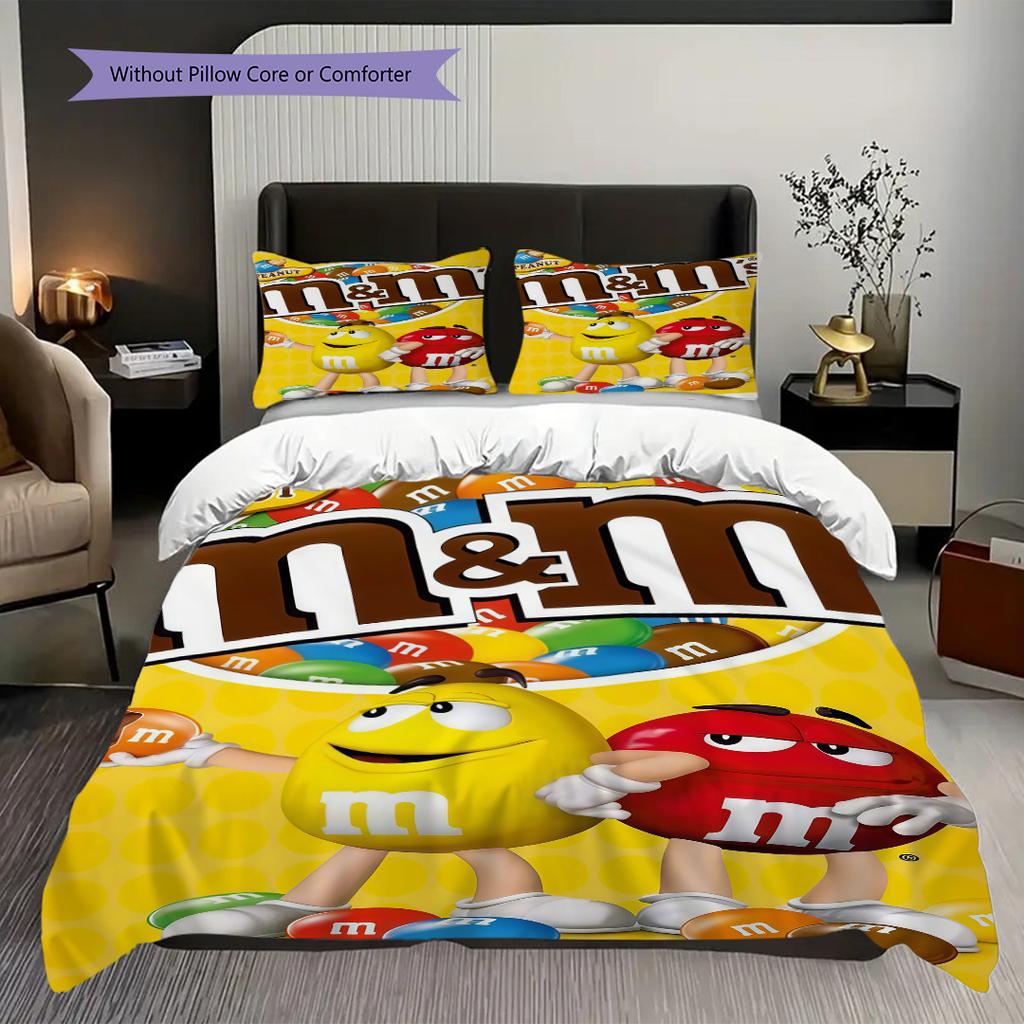 MMs Colorful Characters Three-piece set(1 * duvet cover + 2 * pillowcase, without core) Christmas birthday gift Duvet cover and pillowcase Bedding set