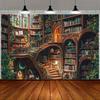 2D Old Enchanted Library Tapestry Magical Bookshelf Wall Art for Home Decor