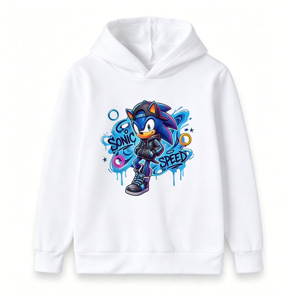Kids Boys Girls Casual Pullover Hoodie, Cool Graffiti Cartoon Speed Hedgehog Print Long Sleeve Comfortable Soft Streetwear Hooded Sweatshirt for