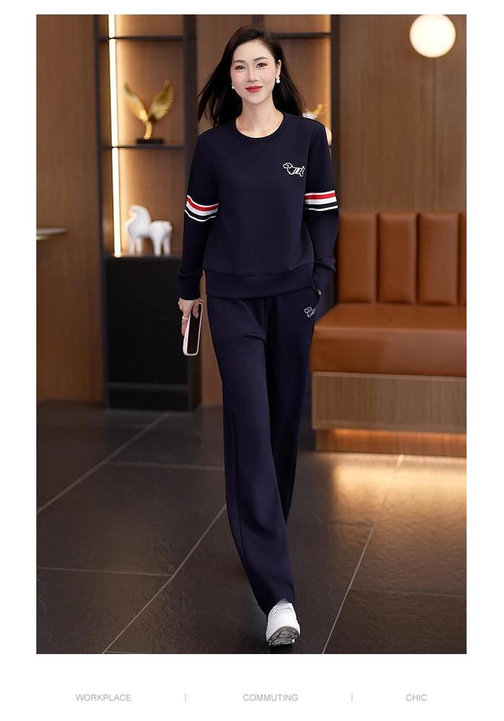 Women's Spring-Autumn 2026 Fashion: Loose Round Neck Hoodie and Casual Running Suit Set