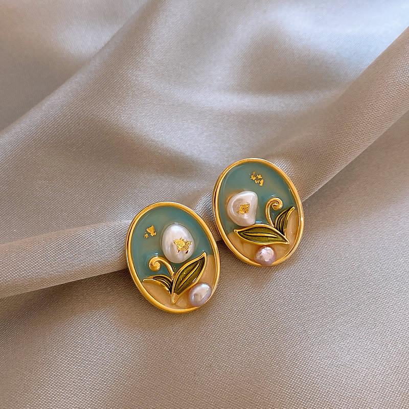 

Французские серьги-пусеты «Сад Моне»: Уникальный дизайн в стиле ретро-масляной живописи для женщин.