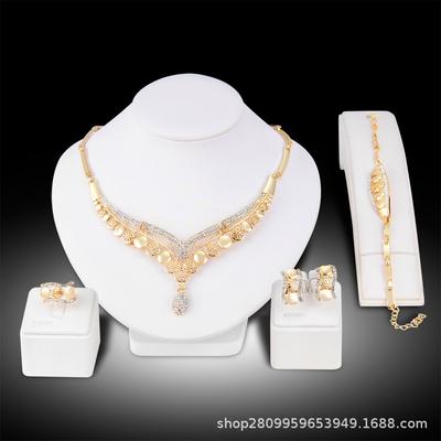 E-commerce Retro Fashion Jewelry Necklace Earrings Bracelet Ring Set Professional Alloy Jewelry